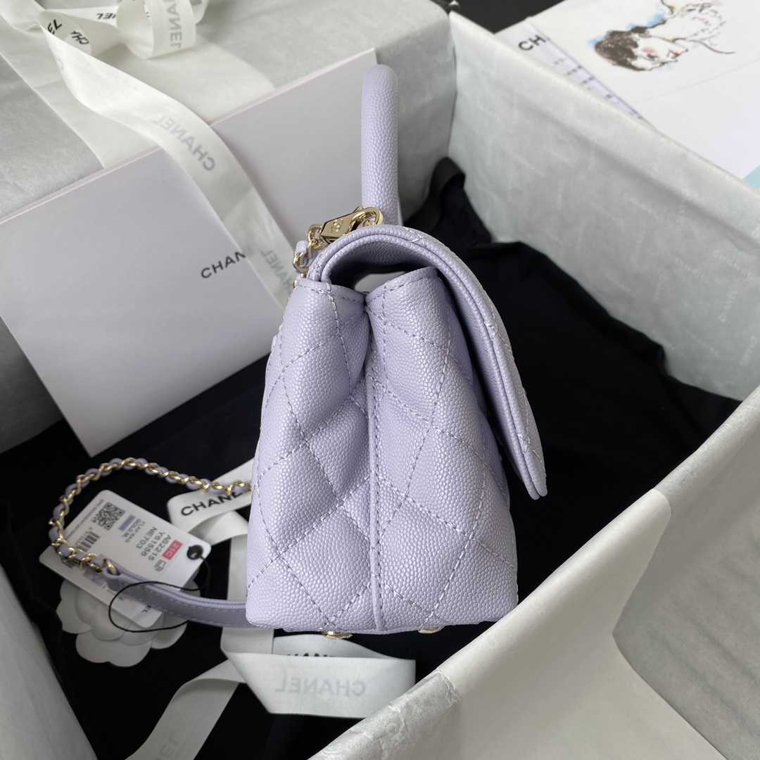 Coco Handle Mini Grained Calfskin Handbag With Top Handle AS2215 Light Purple